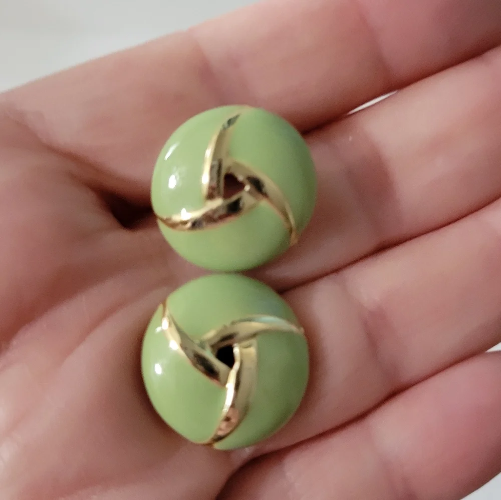 Vintage Green Enameled Stud Earrings